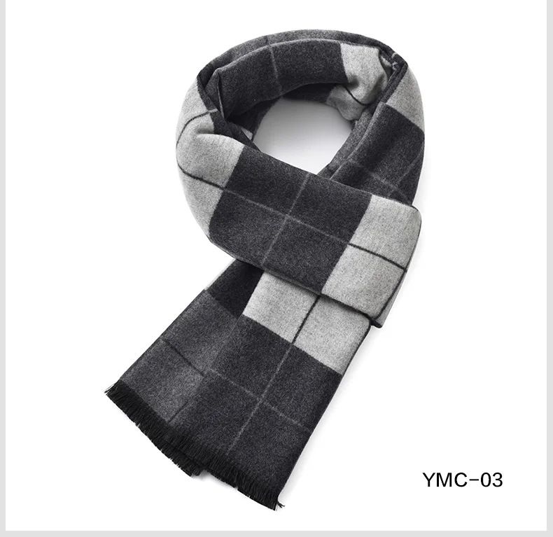 男士羊毛冬季围巾格子条纹商务休闲提花加厚围巾