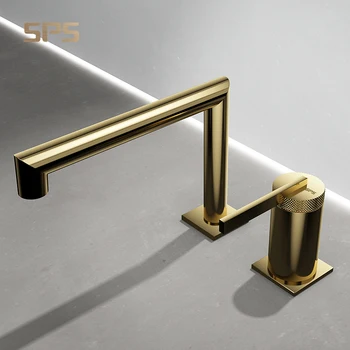 A3027 Manufacturer Latest Design Luxury Solid Brass Basin Taps Two Holes Lavatory Hot and Cold Water Mixer Tap Bathroom Faucet