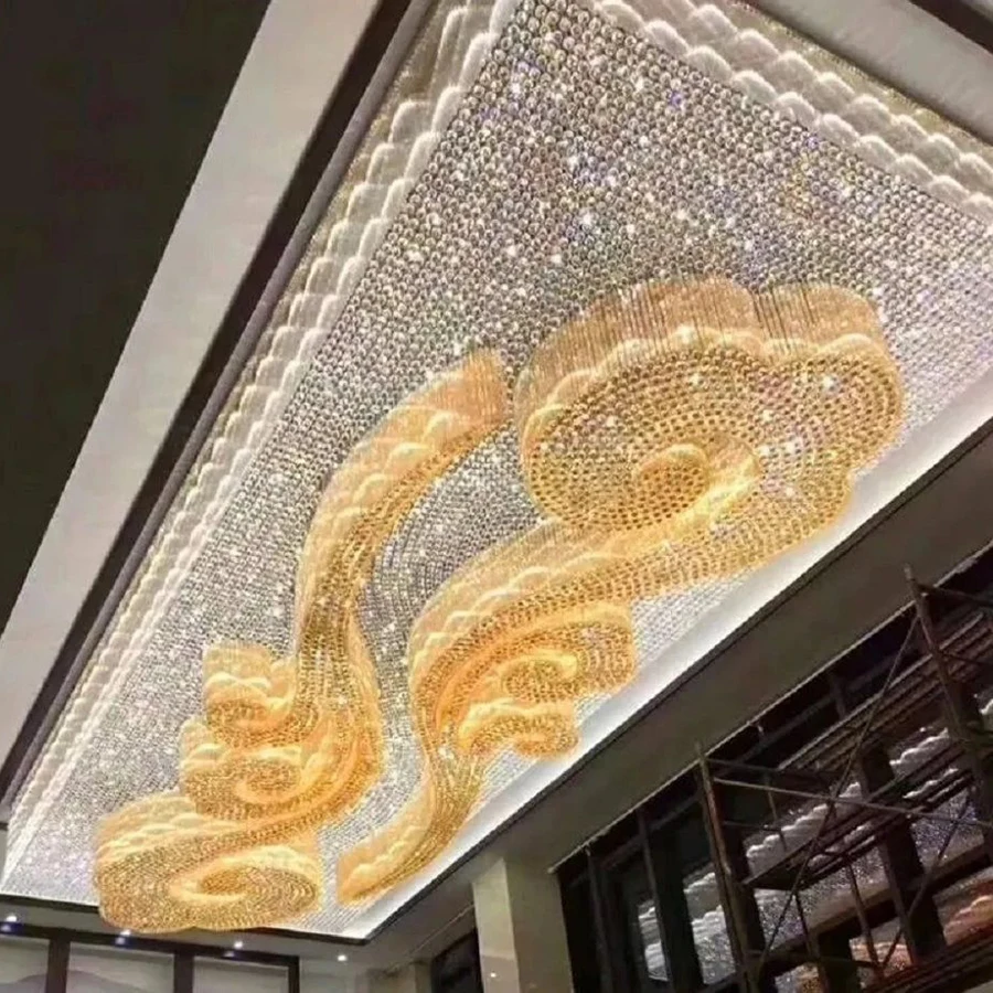 Modern Large Scale Ceiling Hanging Lamp Luxury Pendant Lights High Led Crystal Custom Hotel Auspicious Cloud Shape Chandelier