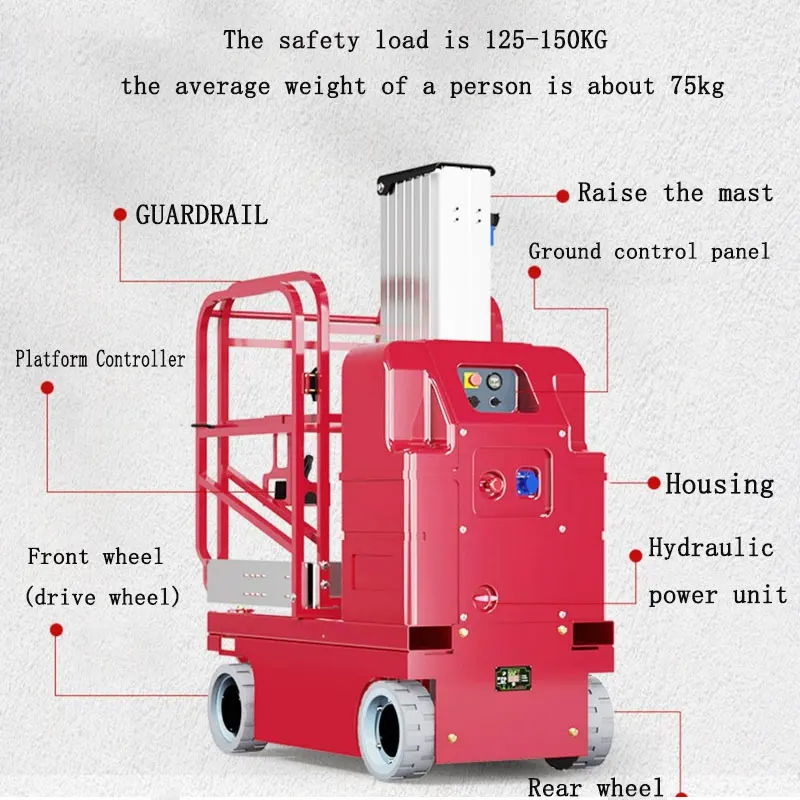 Aluminium Lift/electric Manlift Hydraulic Lifting Table Single Mast ...