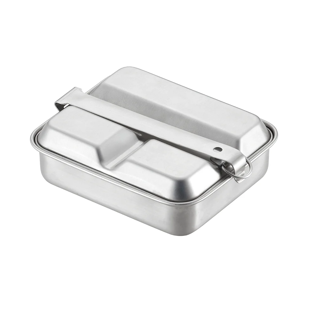 High Quality Durable Outdoor  Mess Tin Lunch Box Camp Rectangular Stainless Steel Lunch Box With Cover details