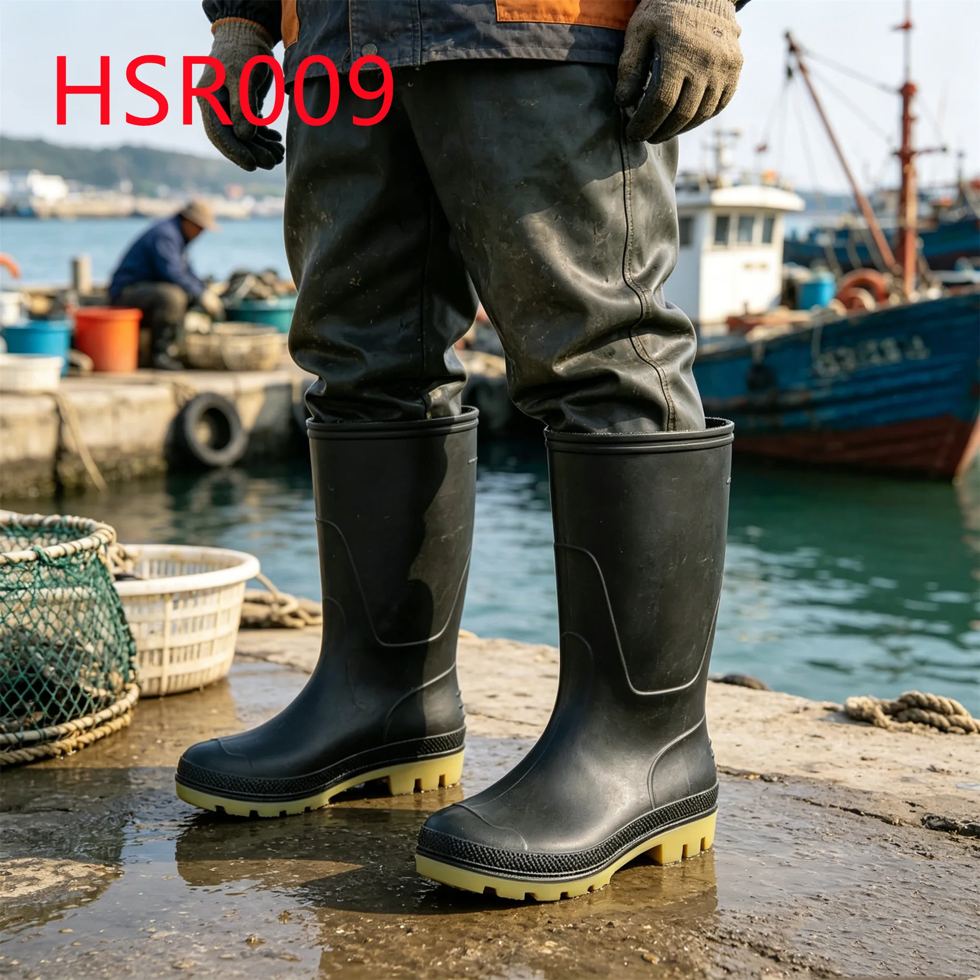 HY,Factory Price Multi-colors Available High Cut PVC Rain Boots Street Sweeping Fully sealed Seams Waterproof Rubber BootsHSR009