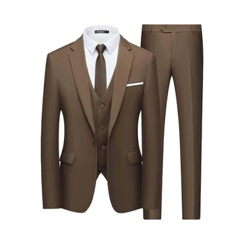 Men's Slim Fit 3-Piece Blazer Dress One Button Business Wedding Party Jacket with Flat Front Vest & Pant Worsted Fabric