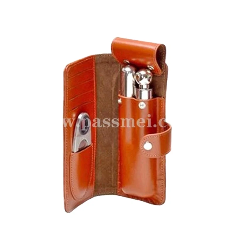 Source leather designer cigar travel case bifold cigar gift holder with  cutter on m.