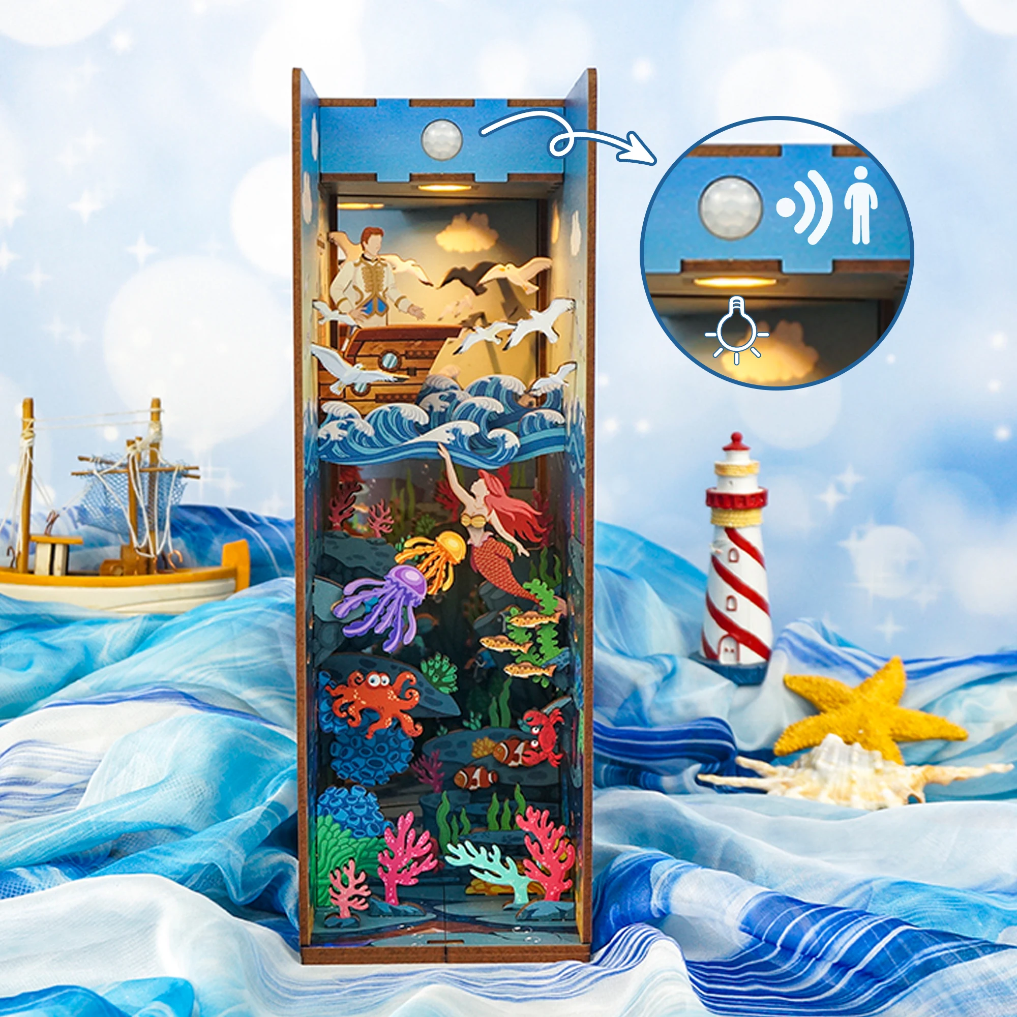 TonecheerリトルマーメイドブックエンドDIYブックヌックドールハウス