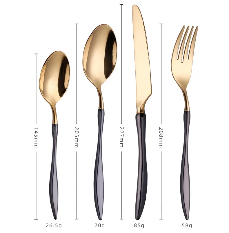 New Hot Sale Light Luxury 304 Stainless Steel Cutlery Knife Fork Spoon Dessert Spoon Set Silverware Wedding Flatware Set
