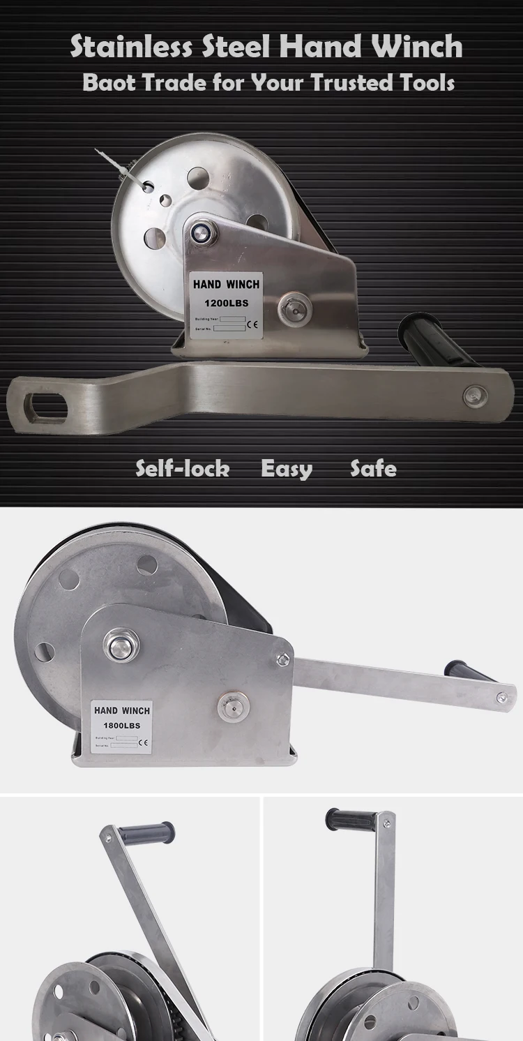 1800lb Boat Trailer Winch Hand Winch With 10m Cable Handle Crank Manual