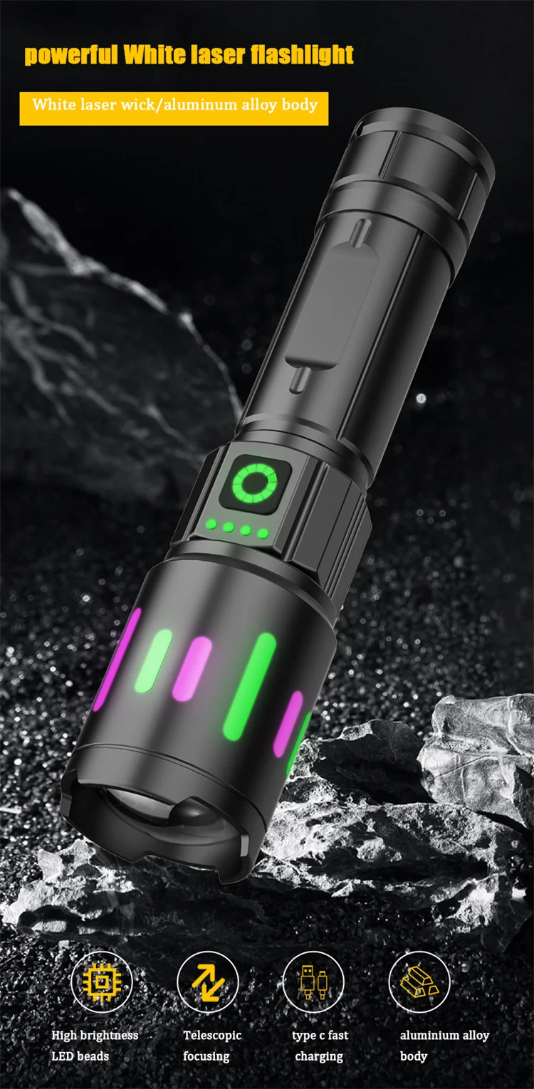 Telescopic Zoom Phosphor Strip Laser Flashlight Powerful Rechargeable