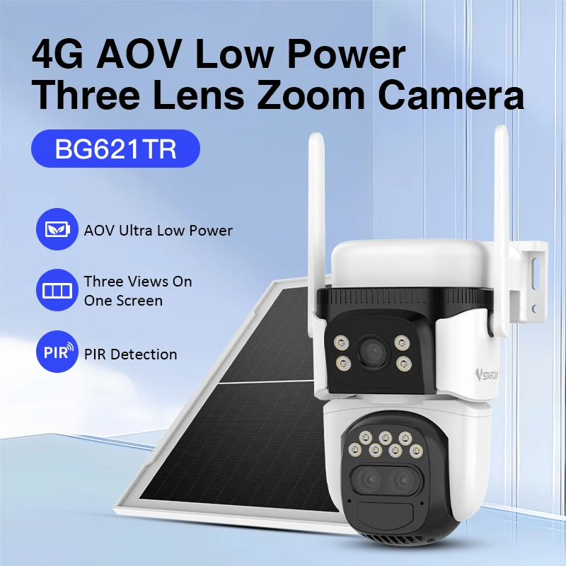 Vstarcam BG621TR 4K Dual Lens Three View Solar Camera Outdoor Audio Night Vision Human Tracking 10X Zoom 4G PTZ Solar Camera