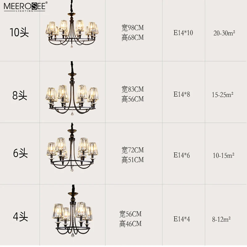 Meerosee Round Modern Rustic Crystal Chandelier Hanging Ceiling Light with Adjustable Chain for Dining Room Farmhouse MD86799