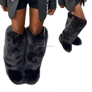 BUSY GIRL HS9283 Fur Boots Women Custom Boots Fur Shoes Black Faux Fur Knee High Boots for Women Stylish Platform Boots Winter