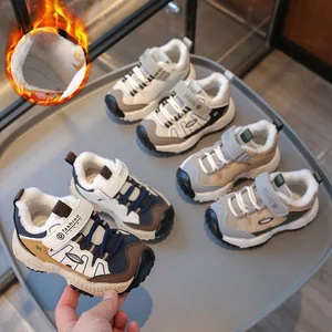 Autumn Winter Wholesale New Design Cotton Fabric Plush Soft Sole Walking Running Shoes for Boys and Girls