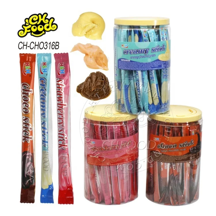 Halal Candy Liquid Chocolate Paste Stick Creamy Strawberry Choco Stick for Children