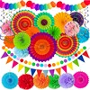 Multicolor paper fan triangle flag set