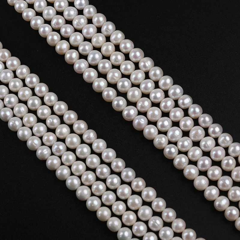 Zhuji Pearl Market Natural White Color 7-8mm Near Round Shape Freshwater Pearl Strands for Jewelry Making