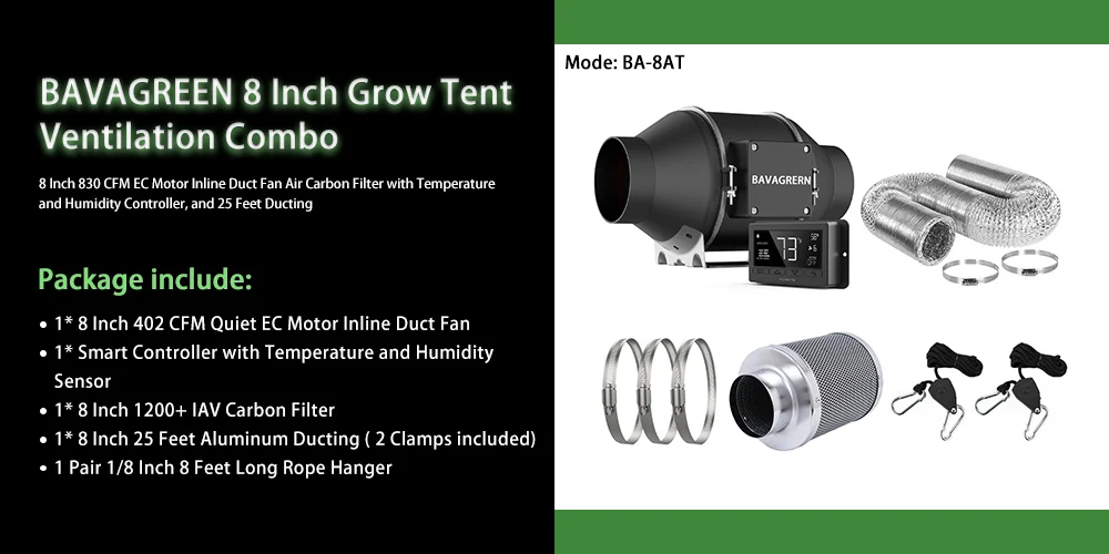 Bavagreen 8 Inch Grow Tent Ventilation Combo - Indoor Gro Supply