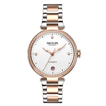 NESUN 9215 Top 10 Brands Rose Gold Women Mechanical Watch Stainless Steel  Band Waterproof Date Display Simple Business Watch
