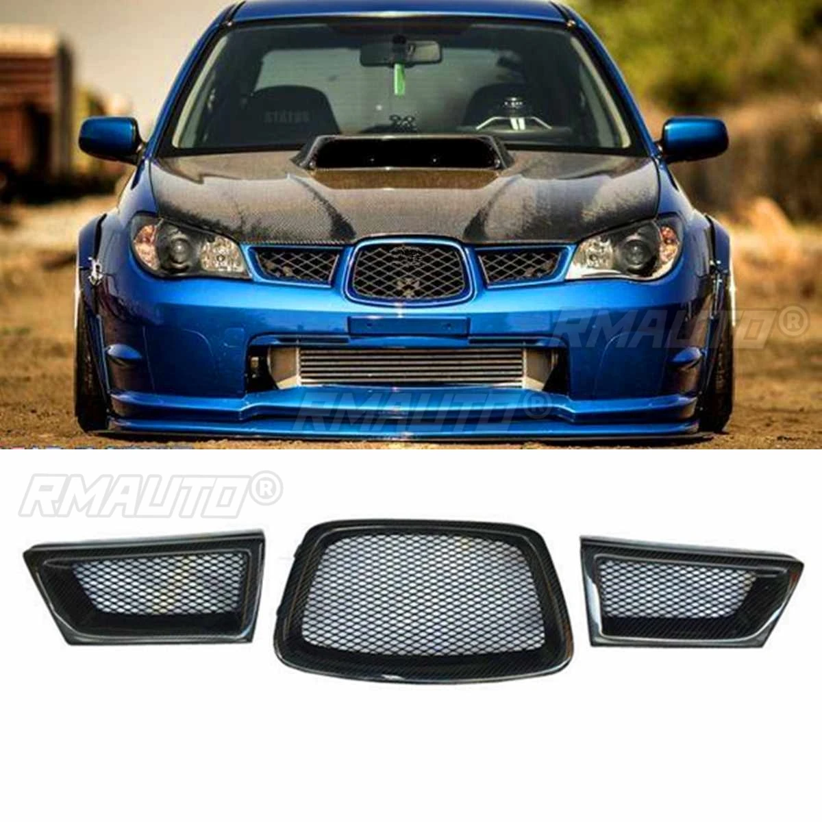 リアルカーボンファイバースバルインプレッサWRXグリルカーフロント