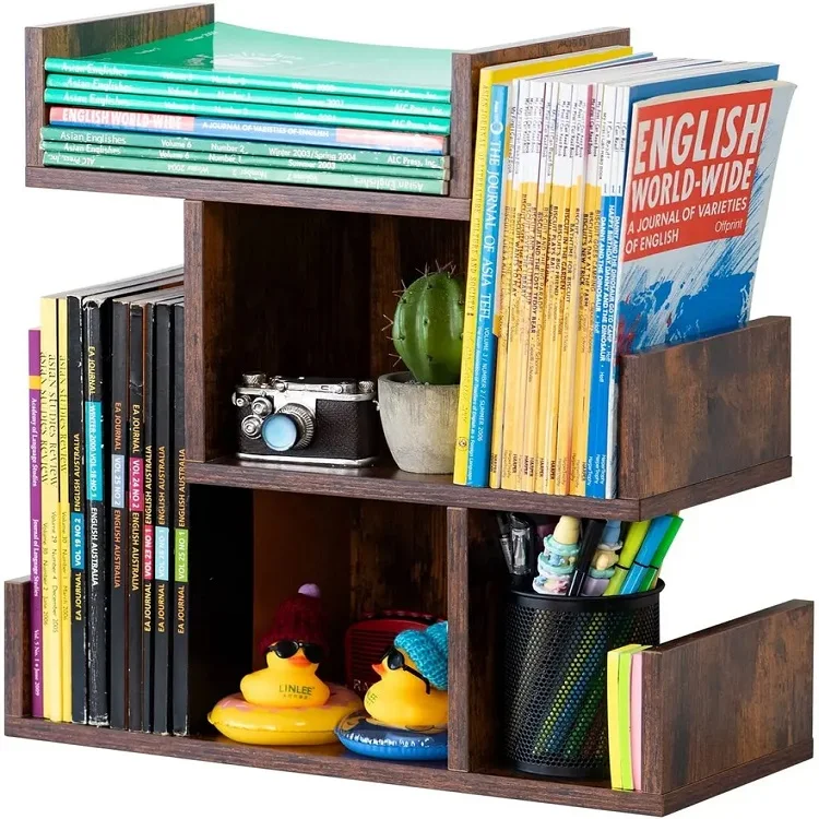 Wooden Desktop Shelf Small Bookshelf Bookcase Accessories Display Stand