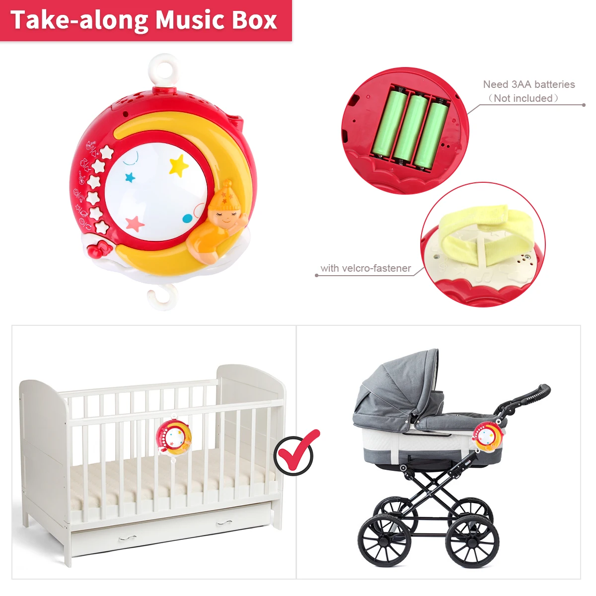 Mini Tudou Bed Bell Baby Music Crib Mobile Toys Musical Projection Box