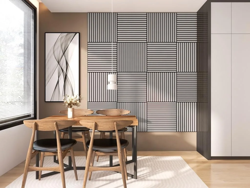 Onncom Deep Walnut Luxury Wood Veneer Acoustic Slat Wall Panels Soundproof 23.62" X 23.62" (4 Panels Per Box - View #2