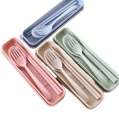 Eco-friendly Stainless Steel Travel Cutlery Set With Wheat Straw