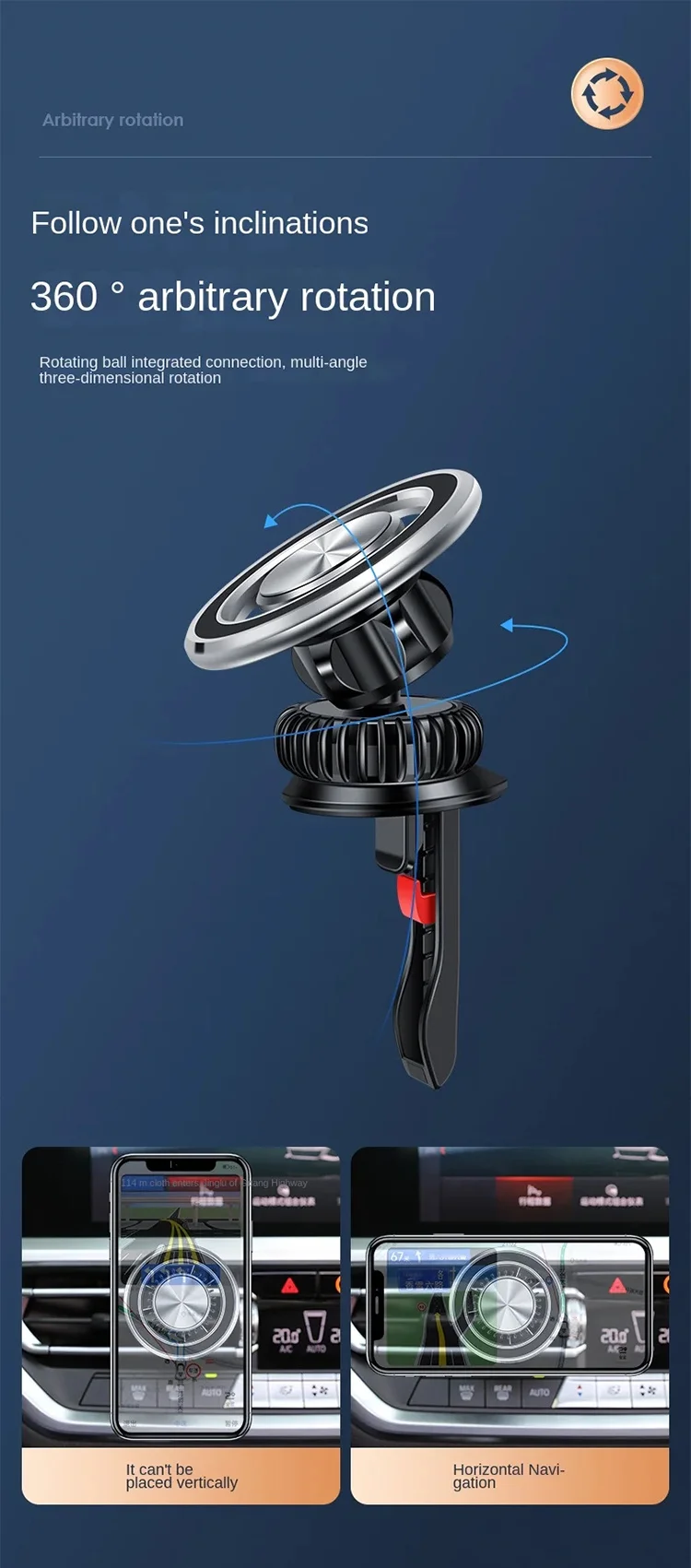 Metal güçlü manyetik anti-sonbahar araba hava çıkış braketi iPhone için 360 rotasyon araba Mini hava çıkışı cep telefon tutucu destekler