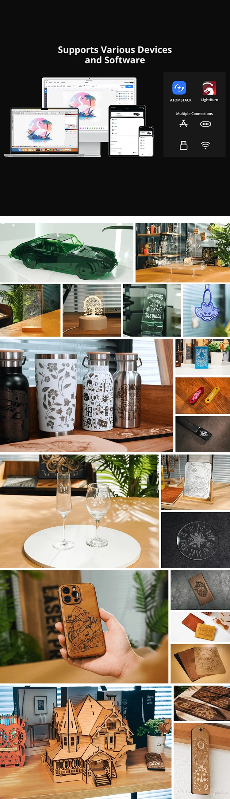 For ATOMSTACK Hurricane 55W CO2 Laser Cutter Smart Desktop Class 1 Industry Engraving Machine for Metal DXF Can Cut Transparent