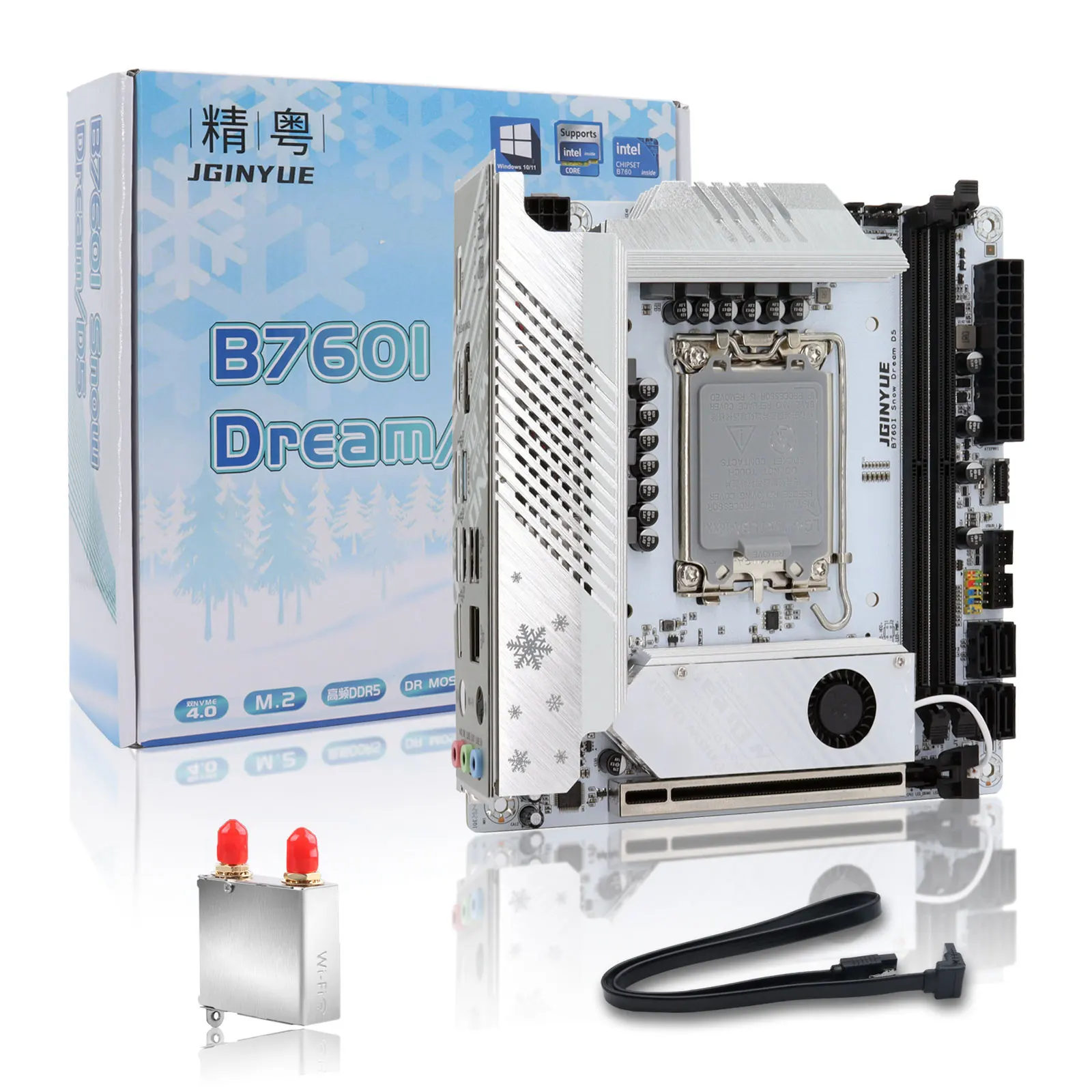 JGINYUE B760I Snow Dream Mini ITX PC Gaming Motherboard DDR5 with