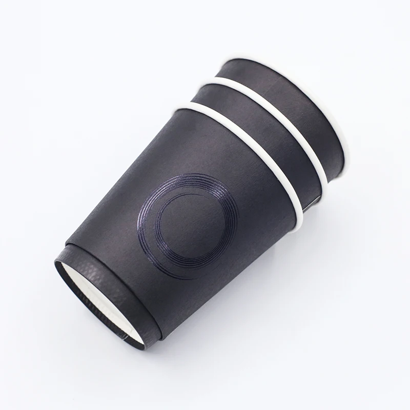 High Quality Custom Coffee Cups Disposable Foil Stamping Custom logo Double Wall Black Hot Coffee Paper Cup
