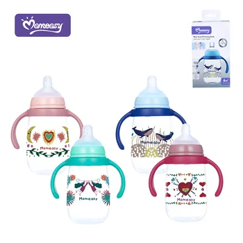 Momeasy BPA Free 12oz Baby Feeding Bottle Anti-Colic Wide Neck Feeding Bottle With Handle