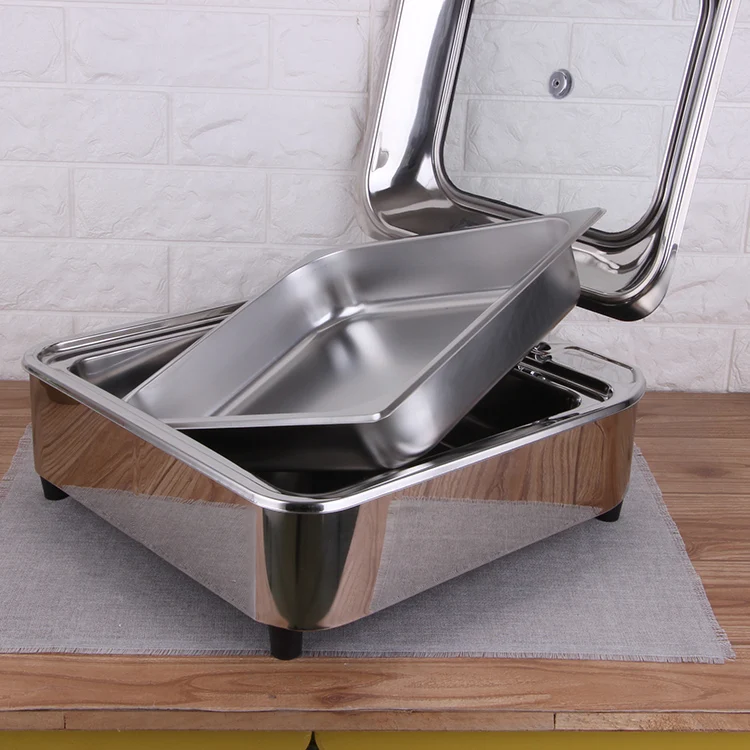 New Design Food Warmer Heater Chafer Dish Buffet Set Restaurant Square Stainless Steel Chafing Dish for Catering_3