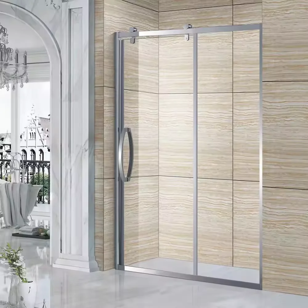 Hotel Shower Glass Panel Screen Black Frameless Double Bypass Bathroom Tempered Glass Shower Enclosure Sliding Shower Door