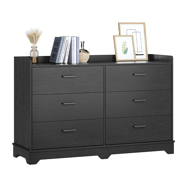 Hot Sale Black 6 Drawer Double Dresser Wood Clothes Organizer Large Storage  Cabinet