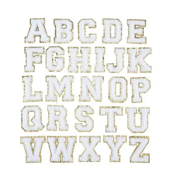 Chenille Patch A-Z Letters Stock Glitter 8cm Iron On Letters Patch Adhesive Alphabet Sewing Appliques Clothing