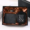 4 piece set-black-wallet belt key chain gift box