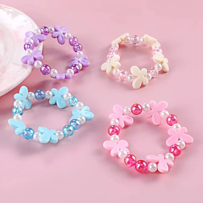 Factory Wholesale Fashion Cute Children's jewelry Princess pearl beads bracelet with flowers 15cm pink baby girl bracelet