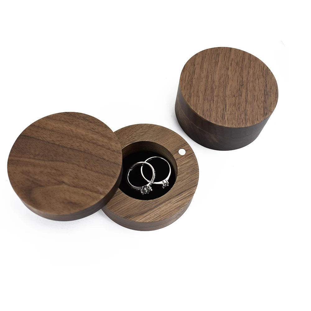 Circle Walnut Wood Ring Box; Walnut Round Ring Box; Wood Ring Box Round ...