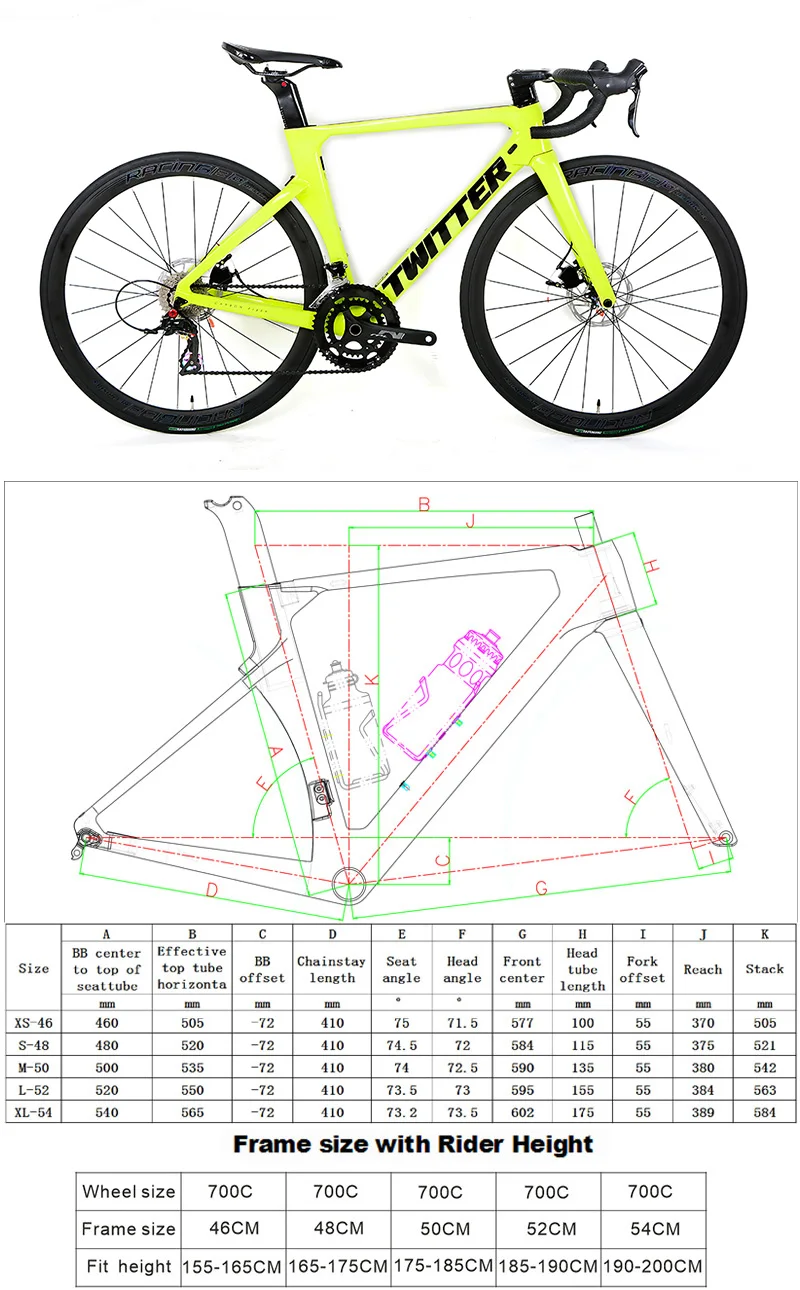 Twitter Aero Carbon Fiber Road Bike 700C, SENSAH 24 Speed, Double