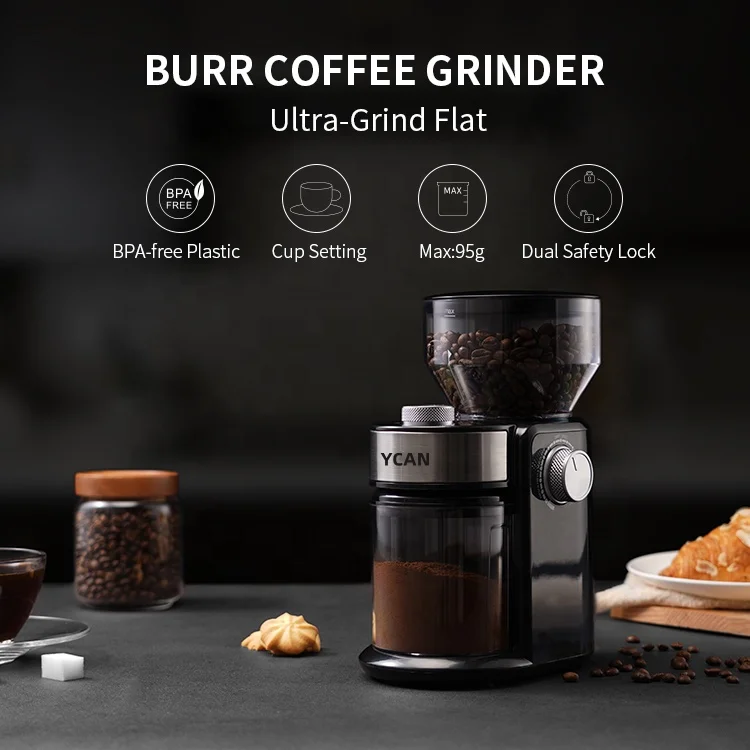 Small Flat Burr Coffee Grinder 240g 16 Setting Espresso French Press Coffee  Grinder