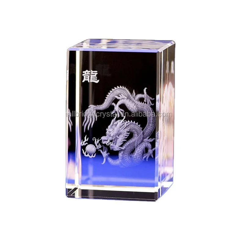 New Design Souvenir Zodiac 3d Dragon Animal 3D Laser Crystal Cube