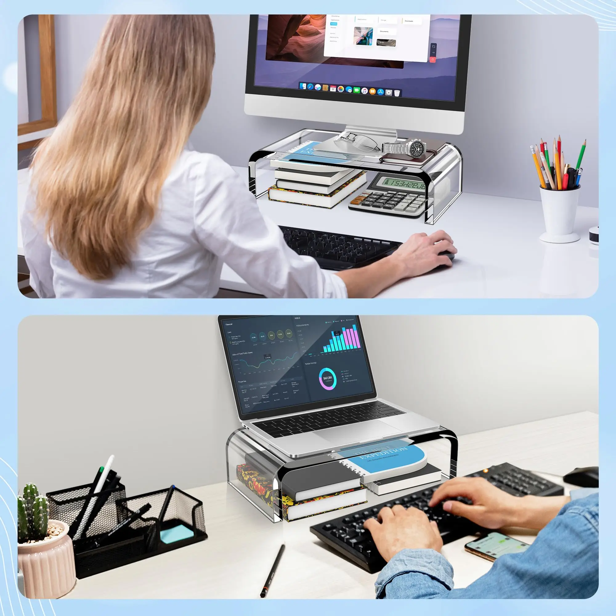 Clear Acrylic Laptop Stand Desktop Computer Riser Table Storage Stand ...