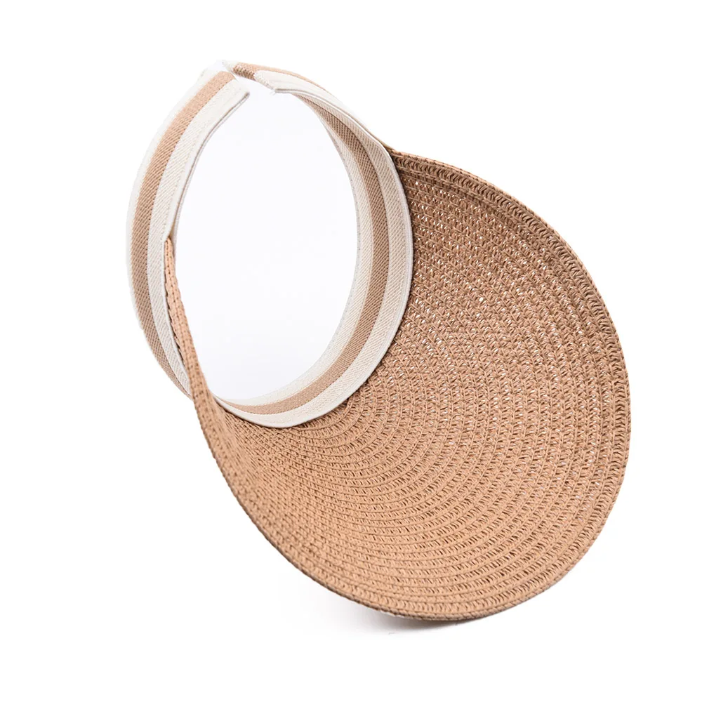 FF482 Custom Striped Solid Color Sun Hat Wide Brim Golf Sports Caps Summer UV Protection Cap Ponytail Visor Straw Hats