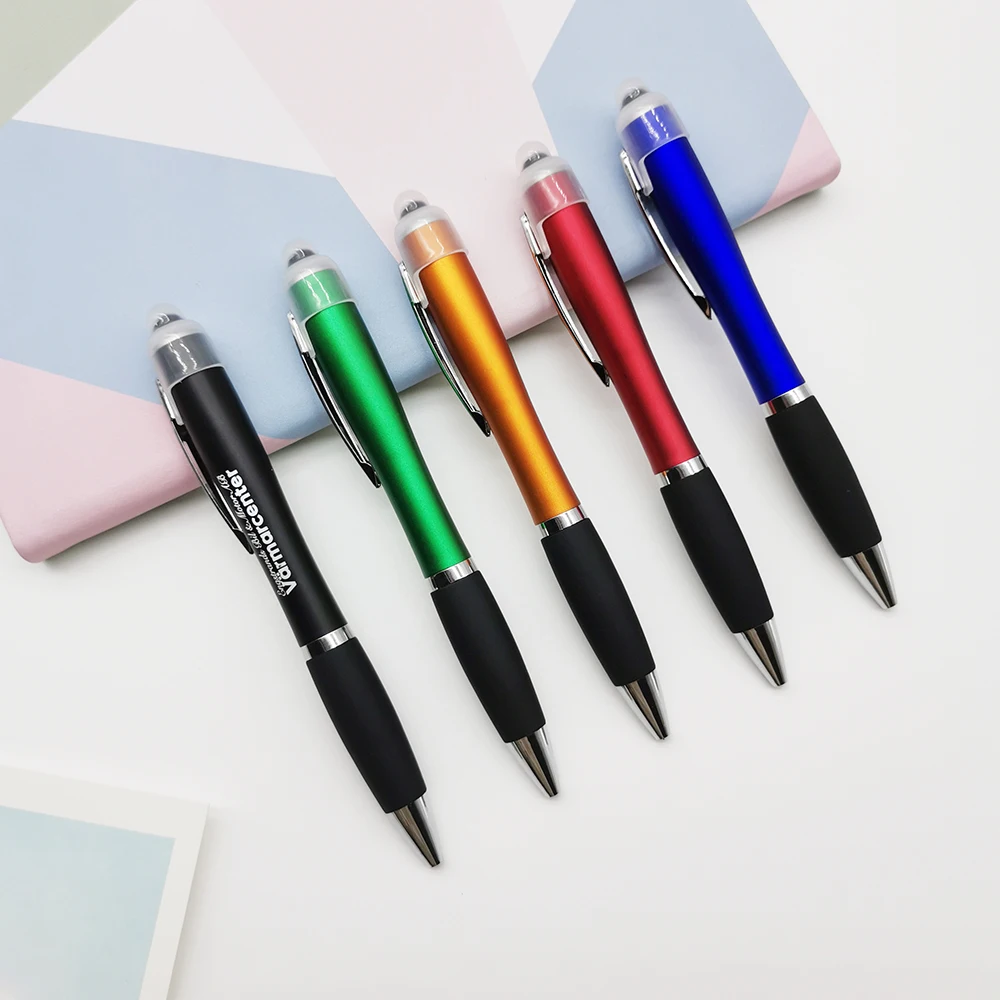 Пластиковый рекламный подарок светодиодный сенсорный экран ручка пользовательский лазерный логотип стилус шариковая