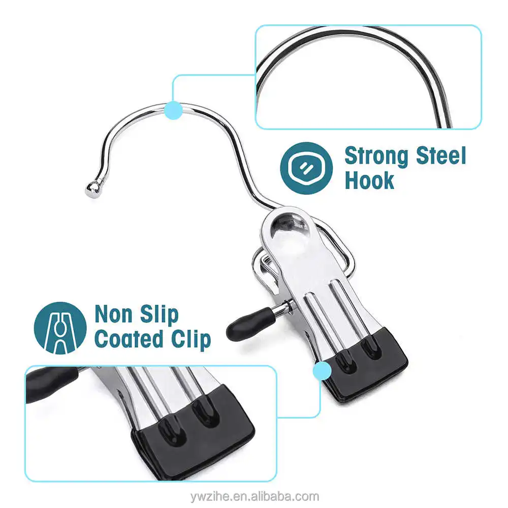 Portable Metal Laundry Hook Hanging Clothes Pin Boot Shoe Hanger Clips Curtain Holder Paper Binder Clips Closet Organizer