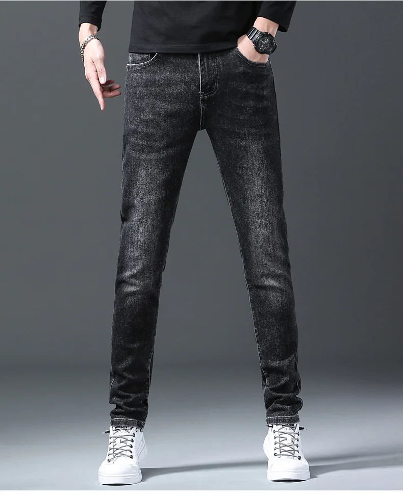 European Quality Brand Stretch Solid Color Black And Gray Slim Straight ...
