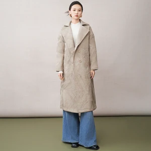 High Quality Winter Women's Cotton Coat Loose Plus-size Stylish Long Jacket with Lapel Miyake Pleated Coat