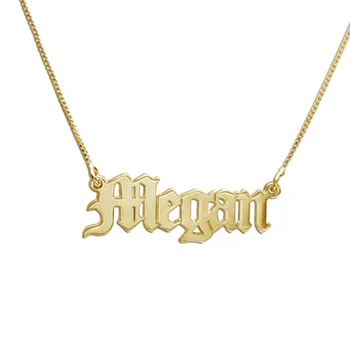 Wholesale custom Fashion Custom Name Personalized 14K Gold Plated Old English Nameplate Necklace For Drop Shipping