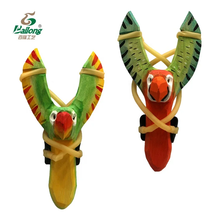 BSCI Factory Hand Carved Natural Wood Crafts Bird Shape Wood Toy Slingshot