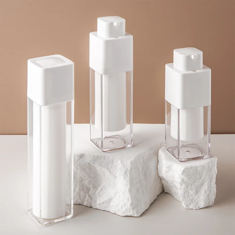 Plastic Acrylic Serum Lotion Twist up Airless Bottles Square Refillable Airless Pump Bottle Cosmetic Containers 15ml 30ml 50ml